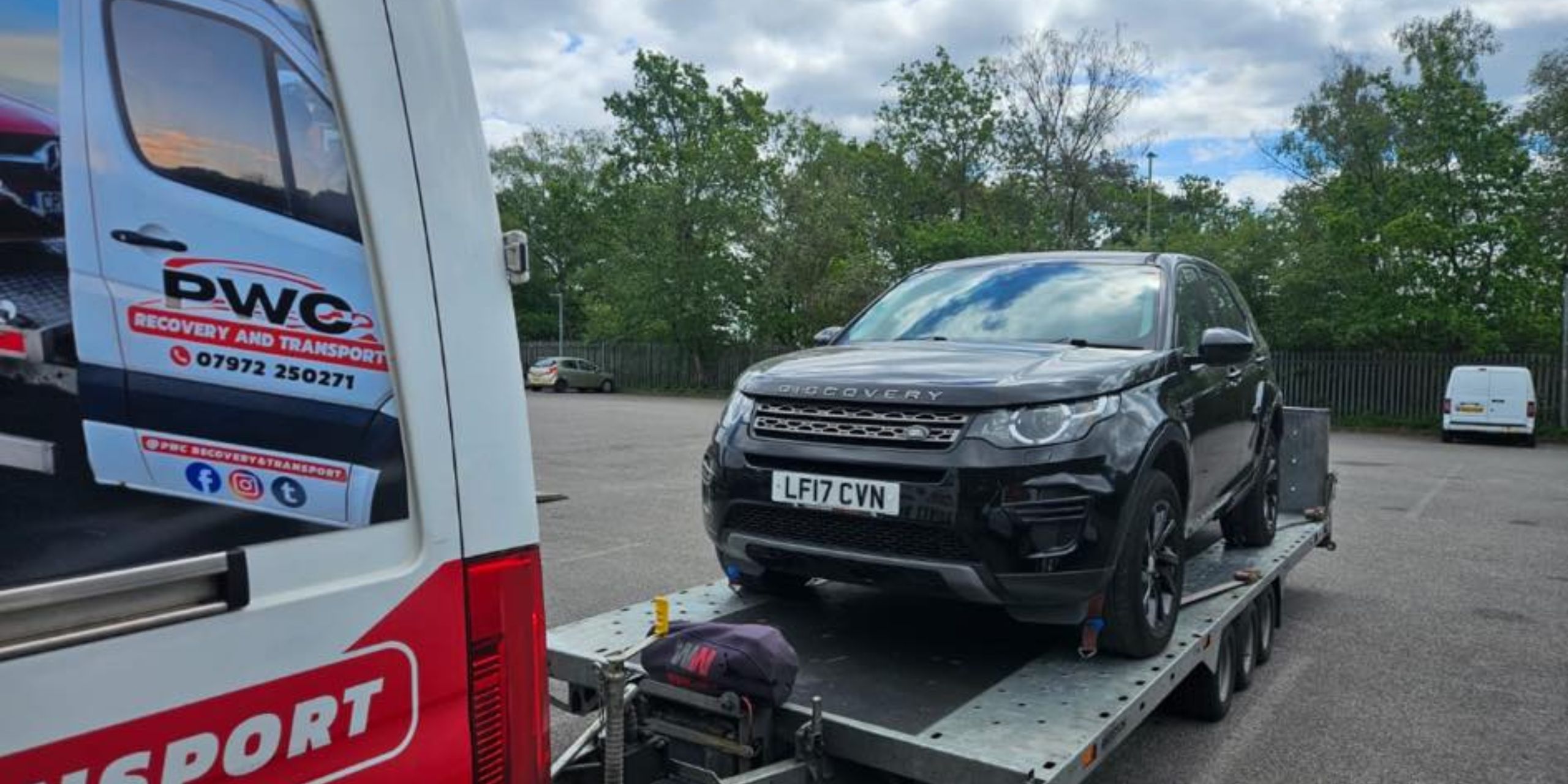 Range Rover being recovered and transported after a vehicle breakdown in South Wales